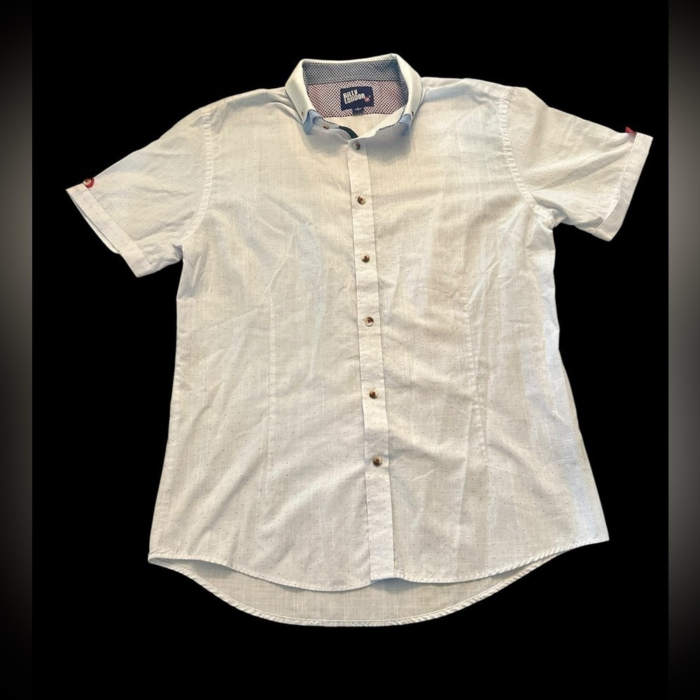 Billy London UK Short Sleeve Button Down Shirt Mens Size large White with Dots - Picture 2 of 4